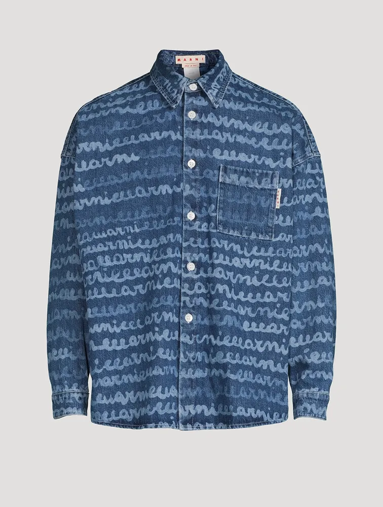 Cotton Denim Shirt Logo Print