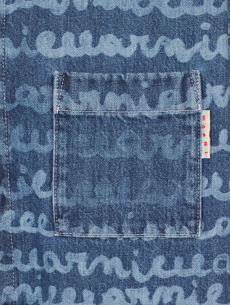 Cotton Denim Shirt Logo Print