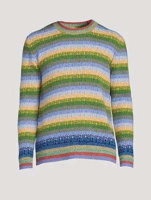 Wool Striped Sweater With Jacquard Logo
