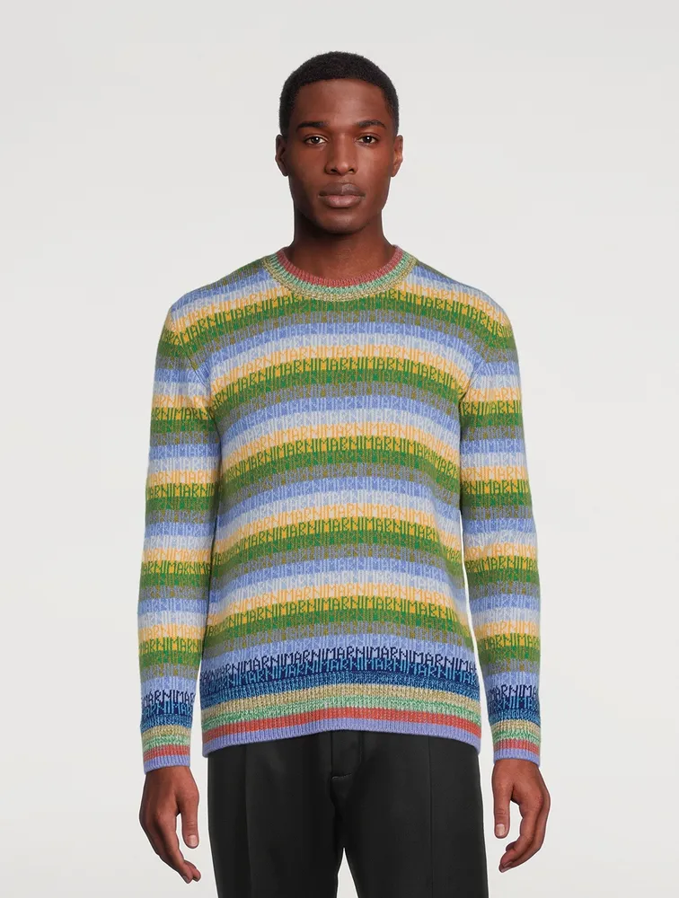 Wool Striped Sweater With Jacquard Logo