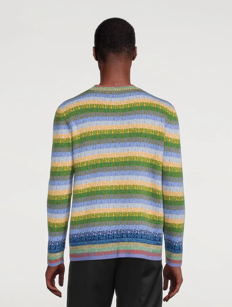 Wool Striped Sweater With Jacquard Logo