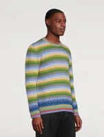 Wool Striped Sweater With Jacquard Logo