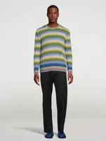 Wool Striped Sweater With Jacquard Logo