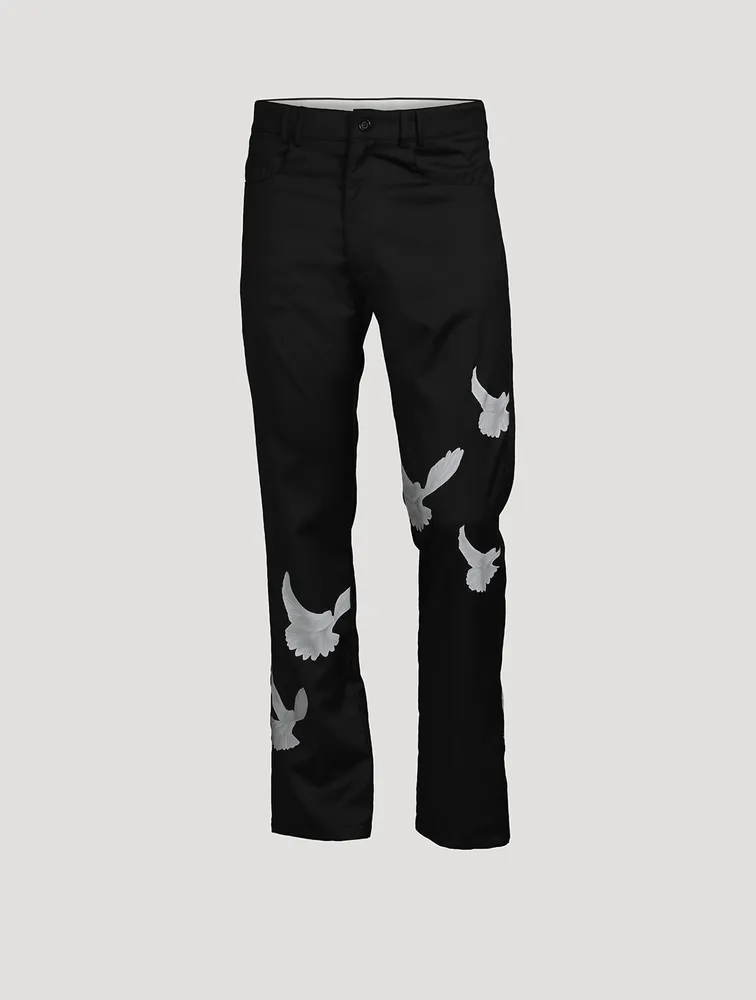 Singing Doves Wool Wide-Leg Pants