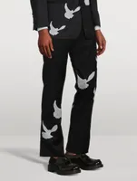 Singing Doves Wool Wide-Leg Pants