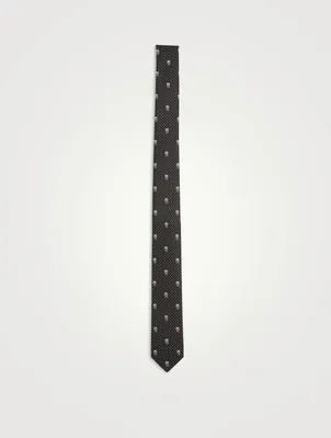 Polka Dot Silk Tie With Skull