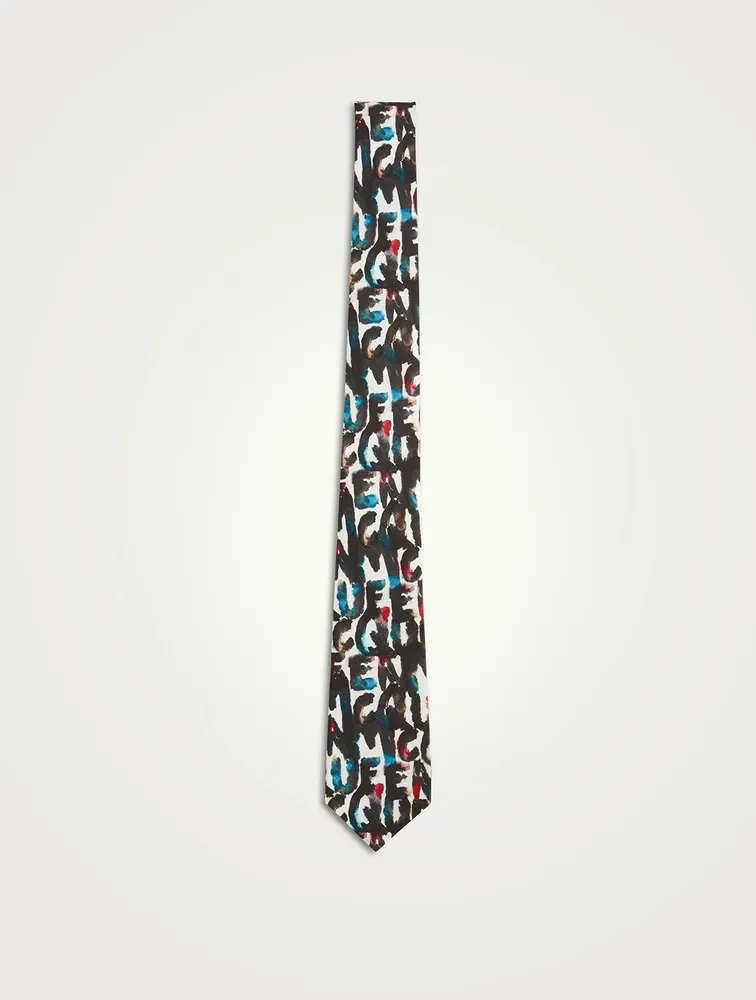 Silk Tie In Watercolour Graffiti Print