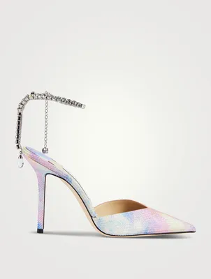 Saeda Satin Pumps With Crystal Ankle Strap
