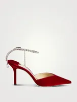 Saeda Velvet Pumps With Crystal Ankle Strap