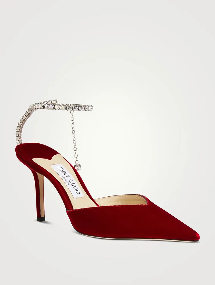 Saeda Velvet Pumps With Crystal Ankle Strap