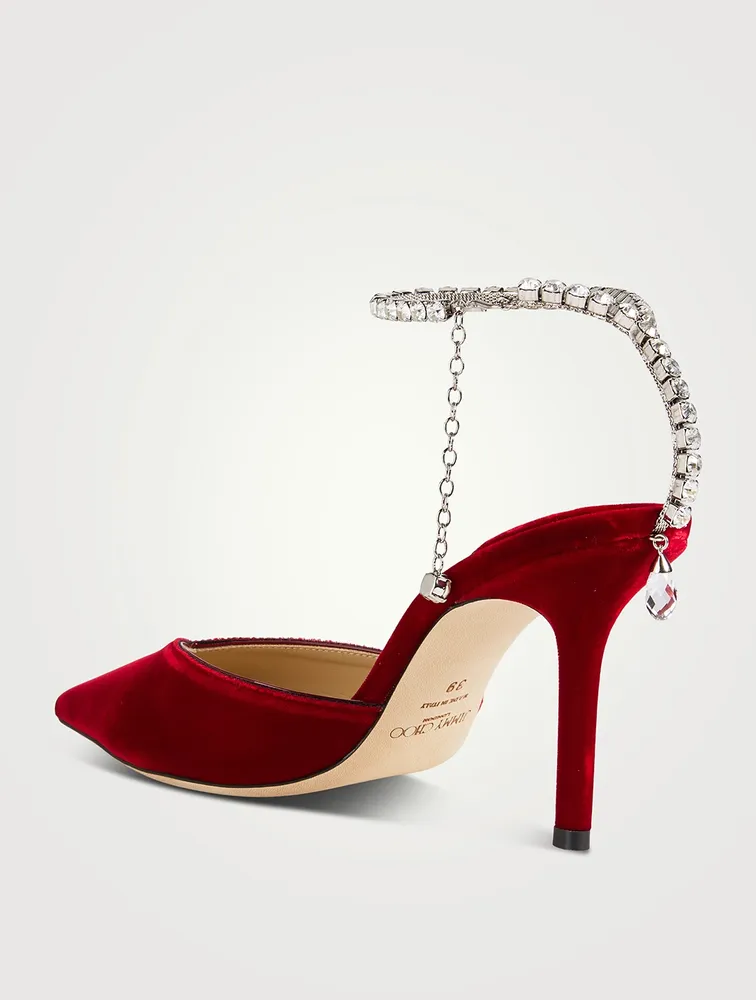 Saeda Velvet Pumps With Crystal Ankle Strap