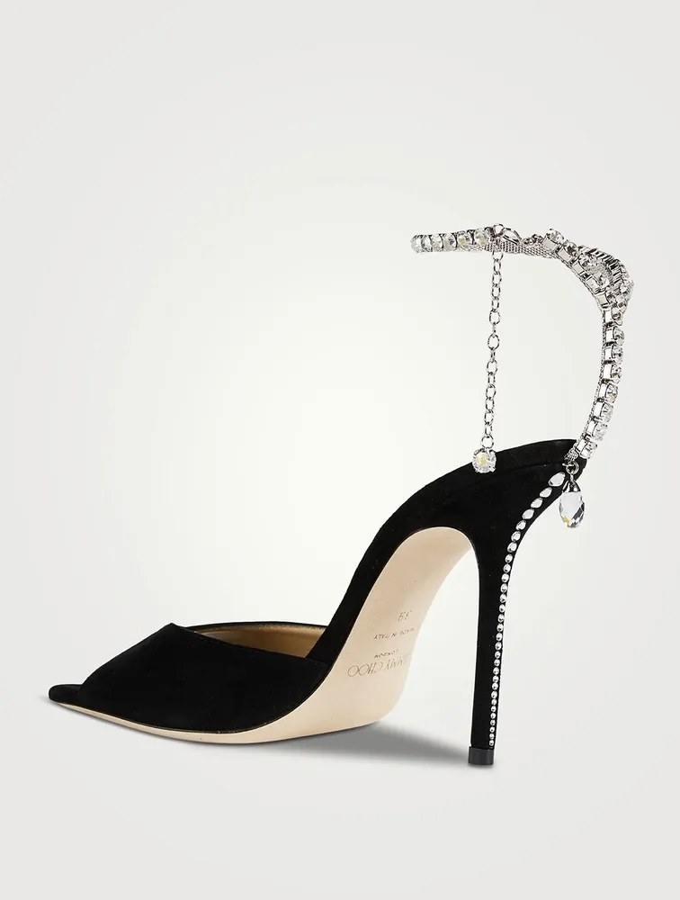 Saeda Suede Pumps With Crystal Ankle Strap