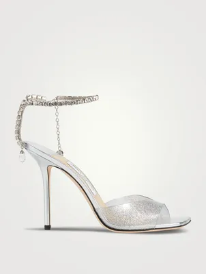 Saeda Glitter PVC Sandals With Crystal Ankle Strap
