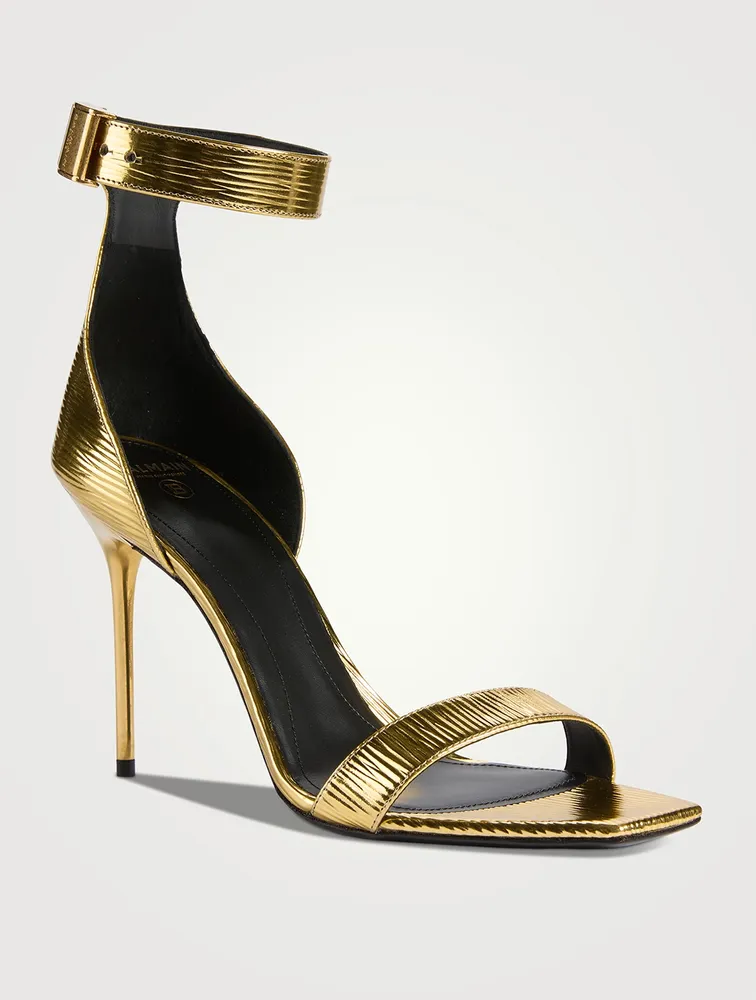 Uma Metallic Leather Ankle-Cuff Sandals