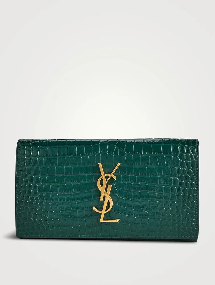 Large YSL Monogram Croc-Embossed Leather Wallet