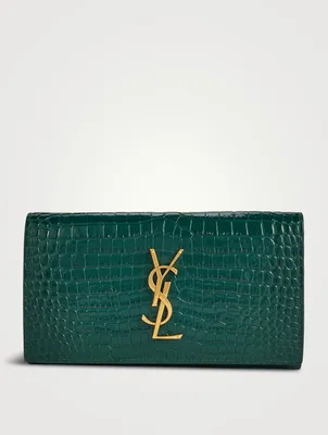 Large YSL Monogram Croc-Embossed Leather Wallet