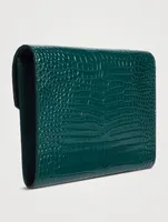 YSL Monogram Croc-Embossed Leather Wristlet Pouch