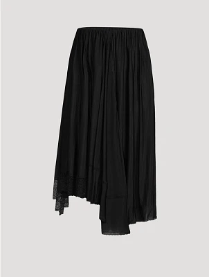 Lace-Trimmed Jersey Midi Skirt