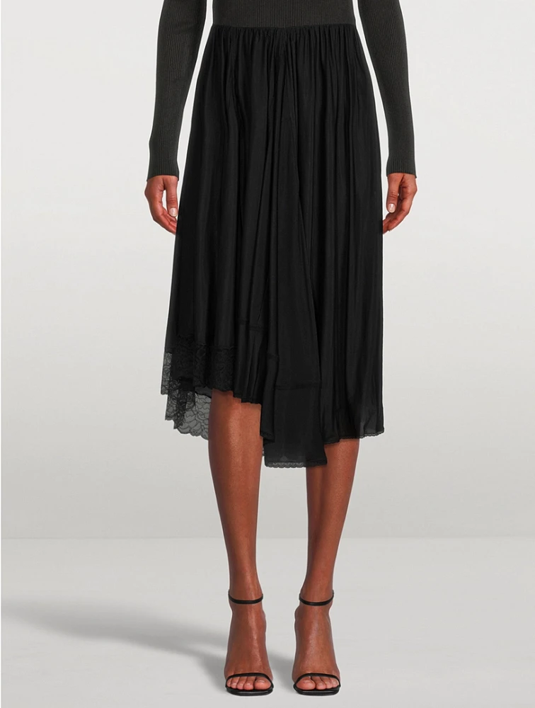 Lace-Trimmed Jersey Midi Skirt