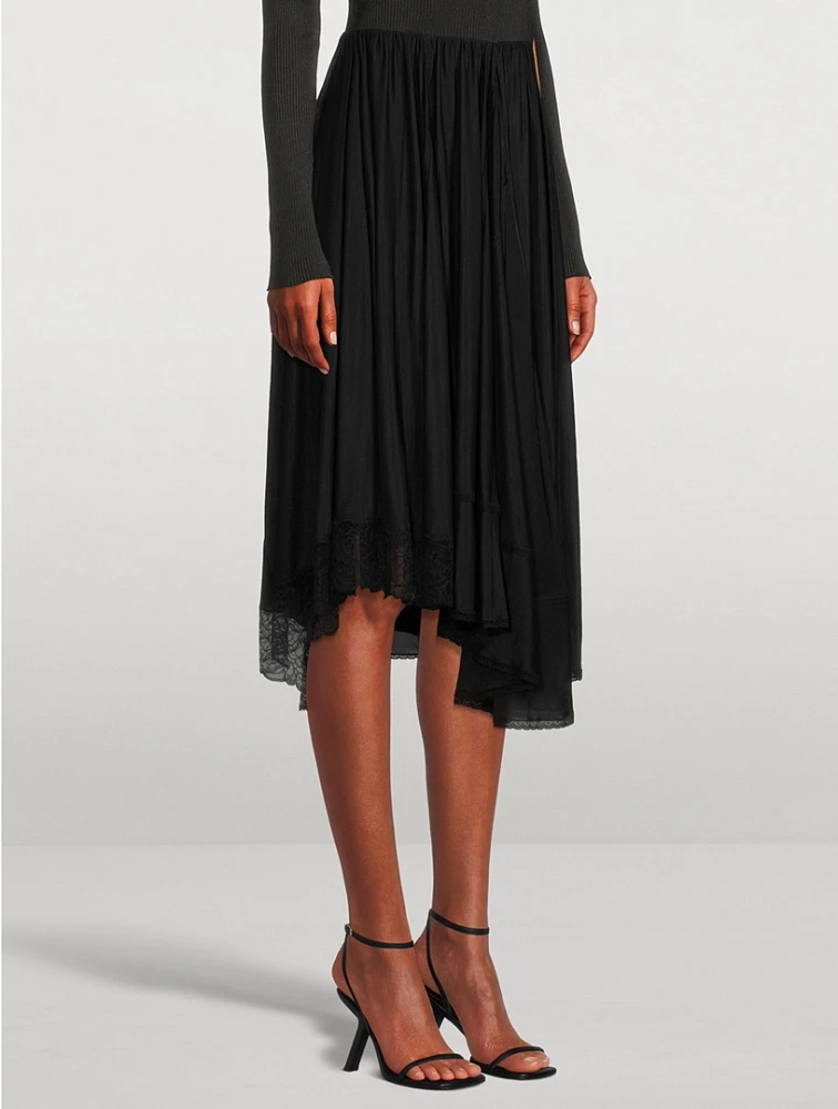 Lace-Trimmed Jersey Midi Skirt