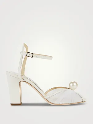 Sacaria Pearl-Embellished Leather And Tulle Sandals