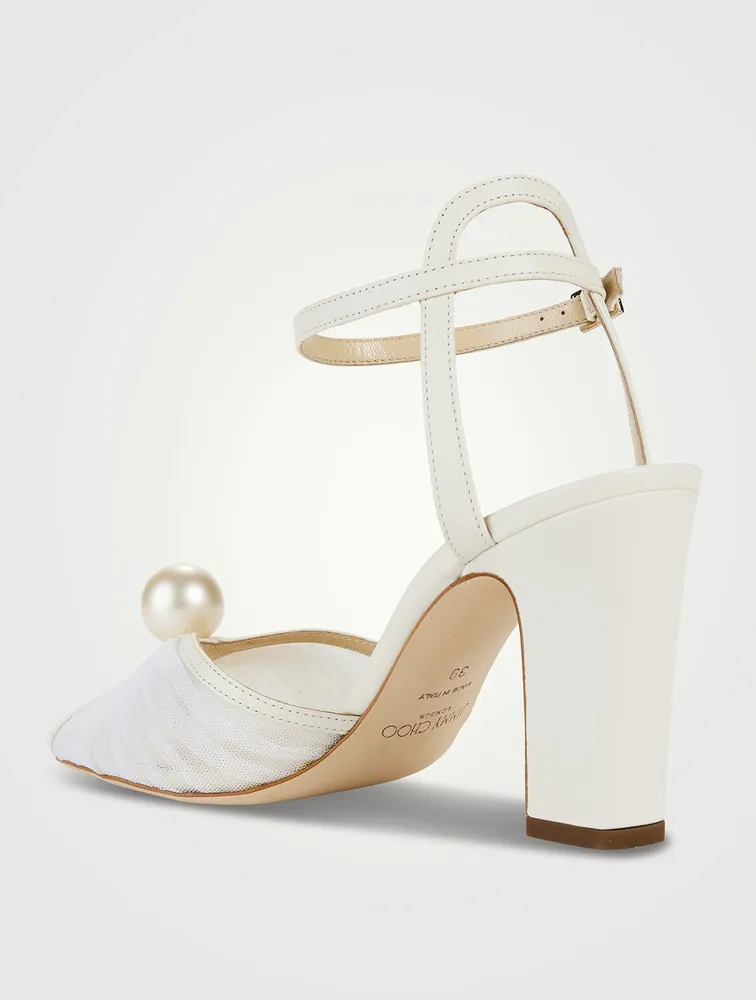 Sacaria Pearl-Embellished Leather And Tulle Sandals