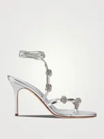 Elsaka Metallic Leather Ankle-Tie Sandals