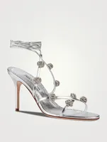 Elsaka Metallic Leather Ankle-Tie Sandals