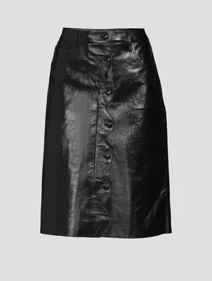 Scallop Patent Leather Midi Skirt