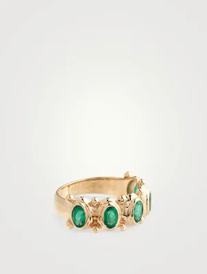 Méditerranée 14K Arch Band Ring With Emeralds