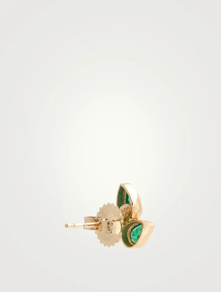 Fleur De Lis Bouquet 14K Gold Stud Earrings With Emeralds