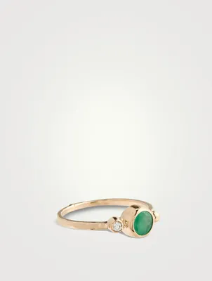 Dew Drop 14K Gold Bonheur Ring With Emerald And Diamond