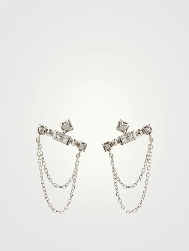 Cléo 14K Gold Bar Chain Earrings With White Topaz