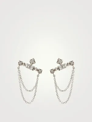 Cléo 14K Gold Bar Chain Earrings With White Topaz