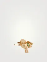 Carré 14K Gold Deco Fan Stud Earring With Emeralds And Diamonds
