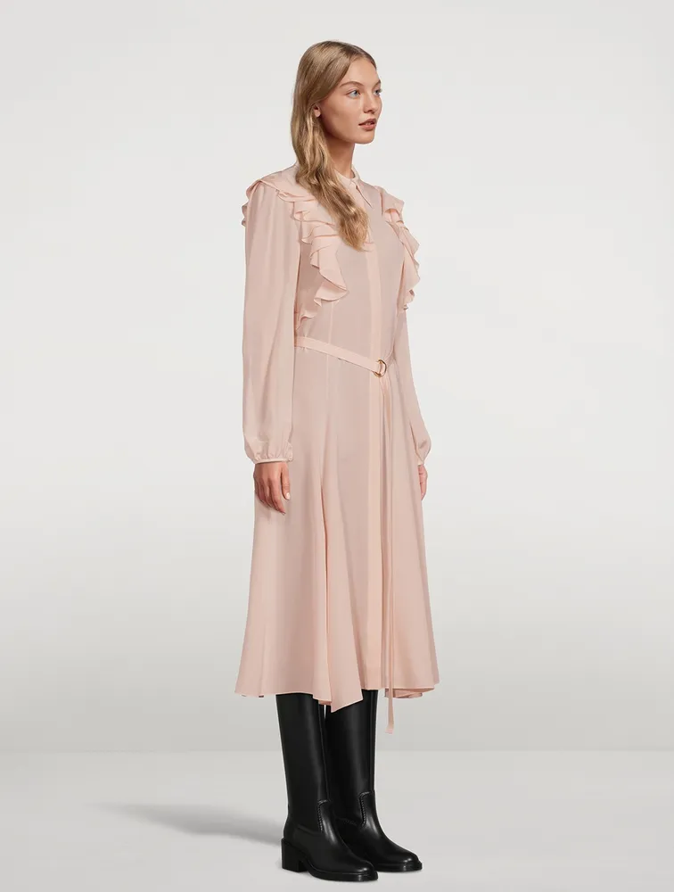 Ruffled Crêpe de Chine Shirt Dress