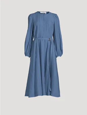 Belted Linen Midi Dress