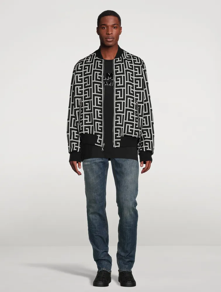 Reversible Wool Bomber Jacket Macro Monogram Print