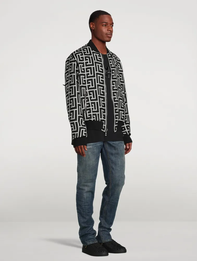 Reversible Wool Bomber Jacket Macro Monogram Print