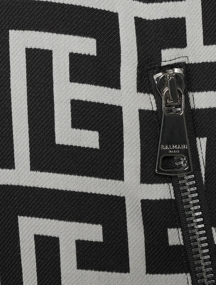 Balmain Reversible Macro Monogram Wool Bomber In Black