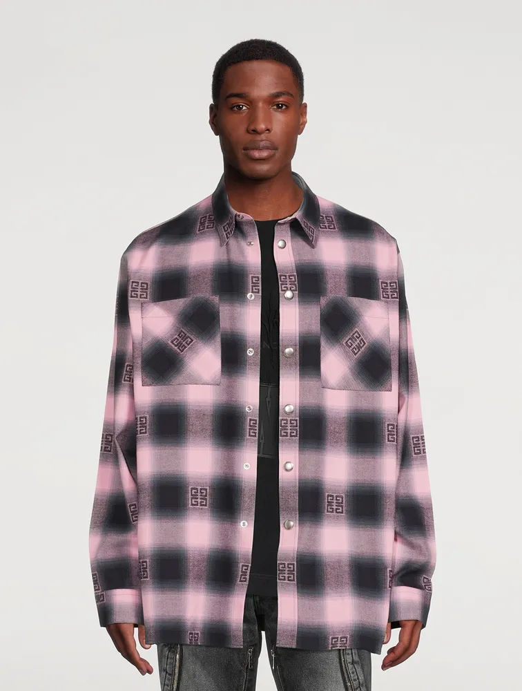 Cotton Oversized Shirt Plaid Print