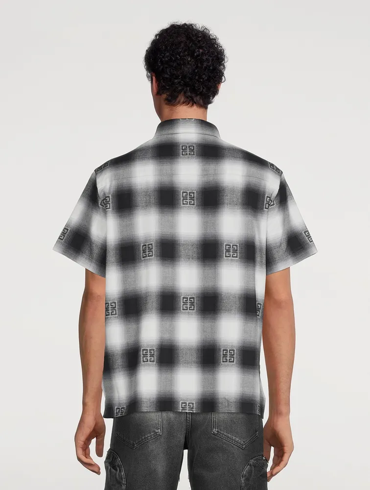 Short-Sleeve Oversized Shirt Plaid Print