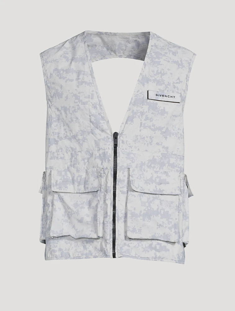 Nylon Cargo Vest In Camo Print