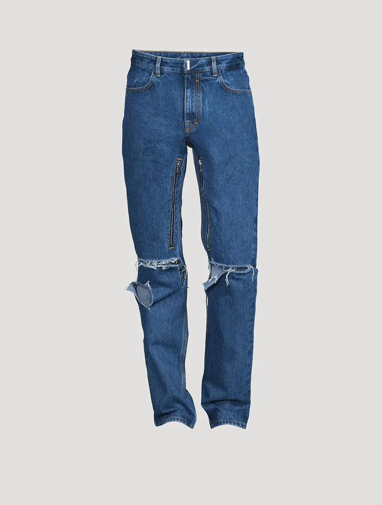 Destroyed Denim Straight-Leg Jeans