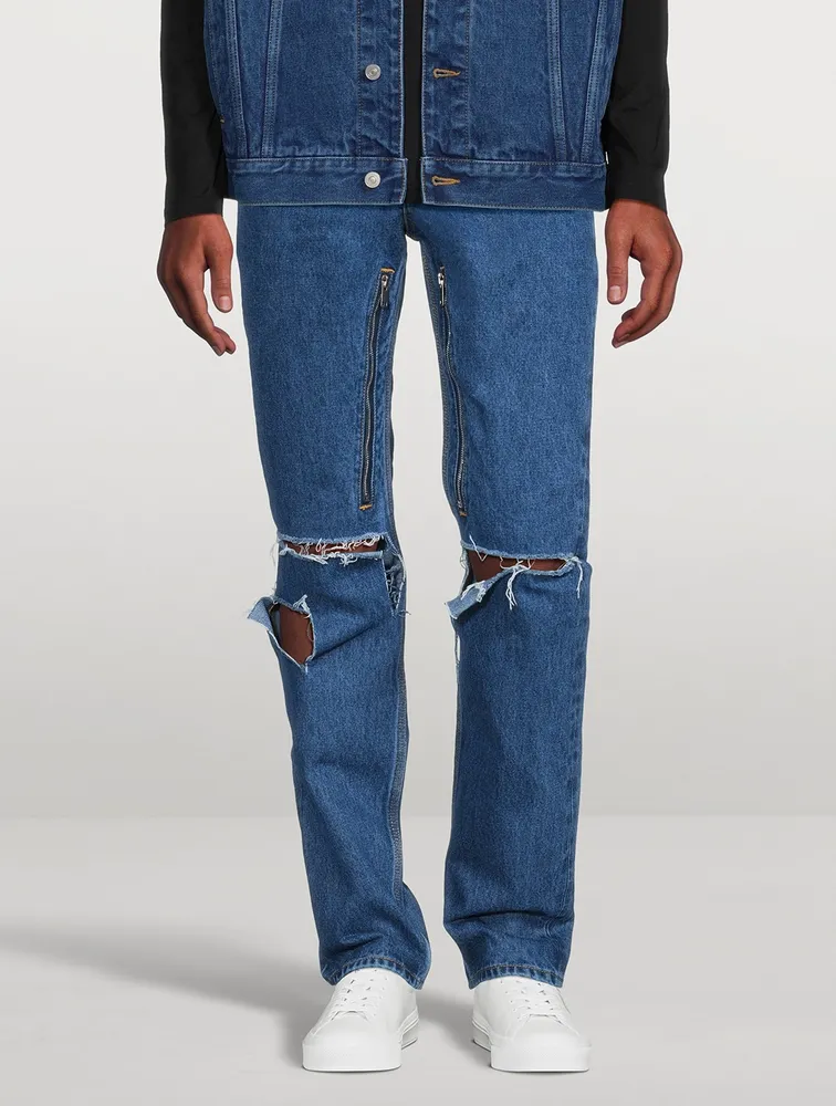 Destroyed Denim Straight-Leg Jeans