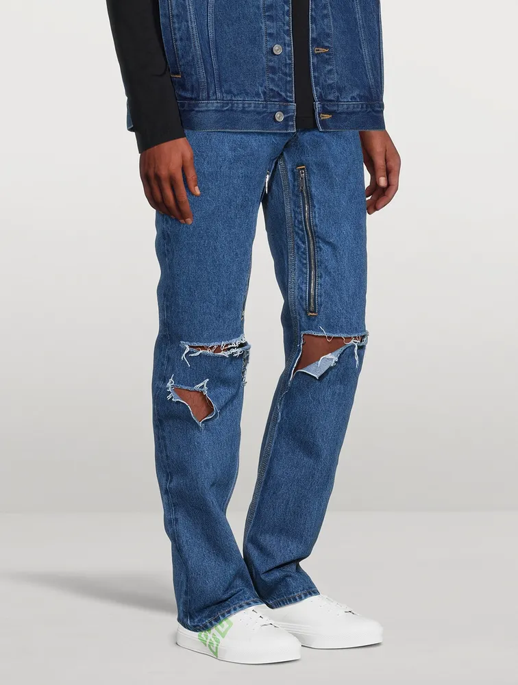 Destroyed Denim Straight-Leg Jeans