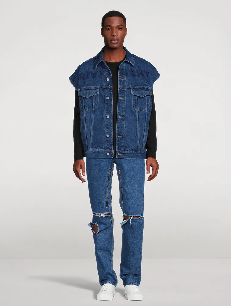 Destroyed Denim Straight-Leg Jeans