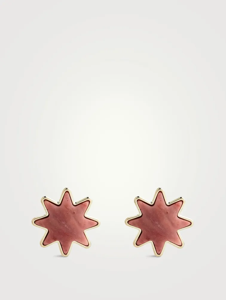 Oryon Stud Earrings With Pink Rhodonite