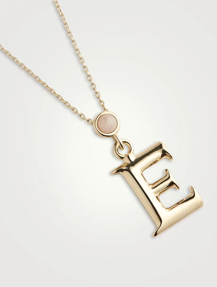 Alphabet E Necklace With Rose Quartz