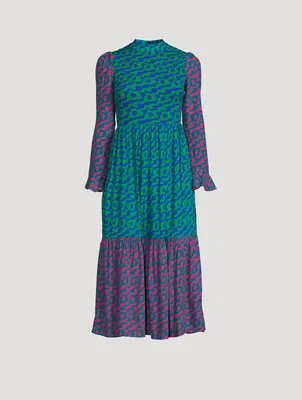 Jules Smocked Midi Dress Ripple Print